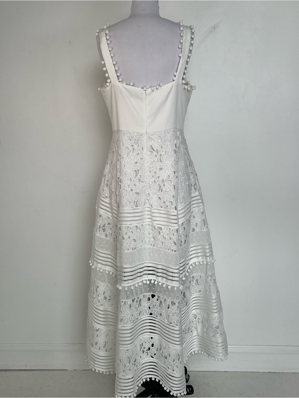 EUC! Boston Proper Mixed Media Lace Pom Pom  White Dress Size Medium - Picture 6 of 11